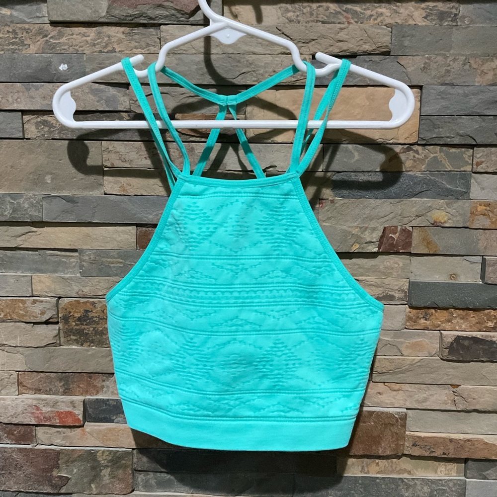 Victoria's Secret Aqua Blue Green Strappy High Neck Bralette Sports Bra / Casual